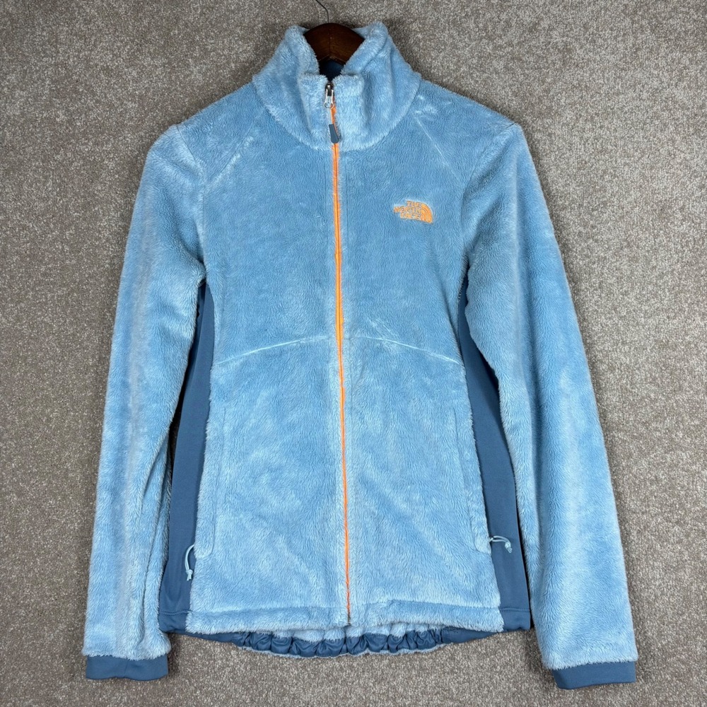 The North Face Osito Hybrid Fleece Jacket Womens Medium Blue Full Zip Orange
